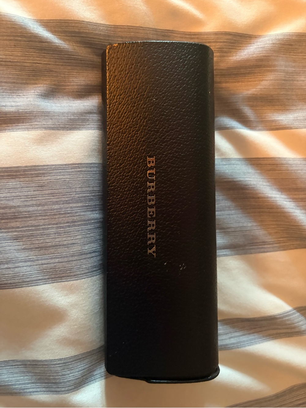 Burberry Black Leather Glasses Case with Gold Logo